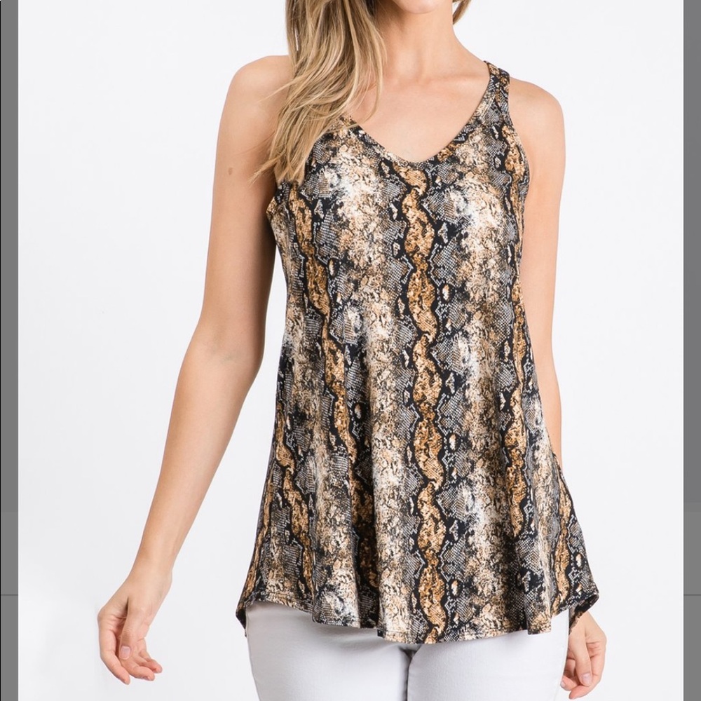 Black & Brown Snake V-Neck Tank